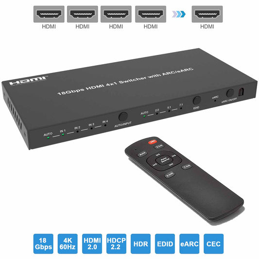 4K HDMI Switch 4 in 1 out HDMI eARC Audio Converter Transmitter main