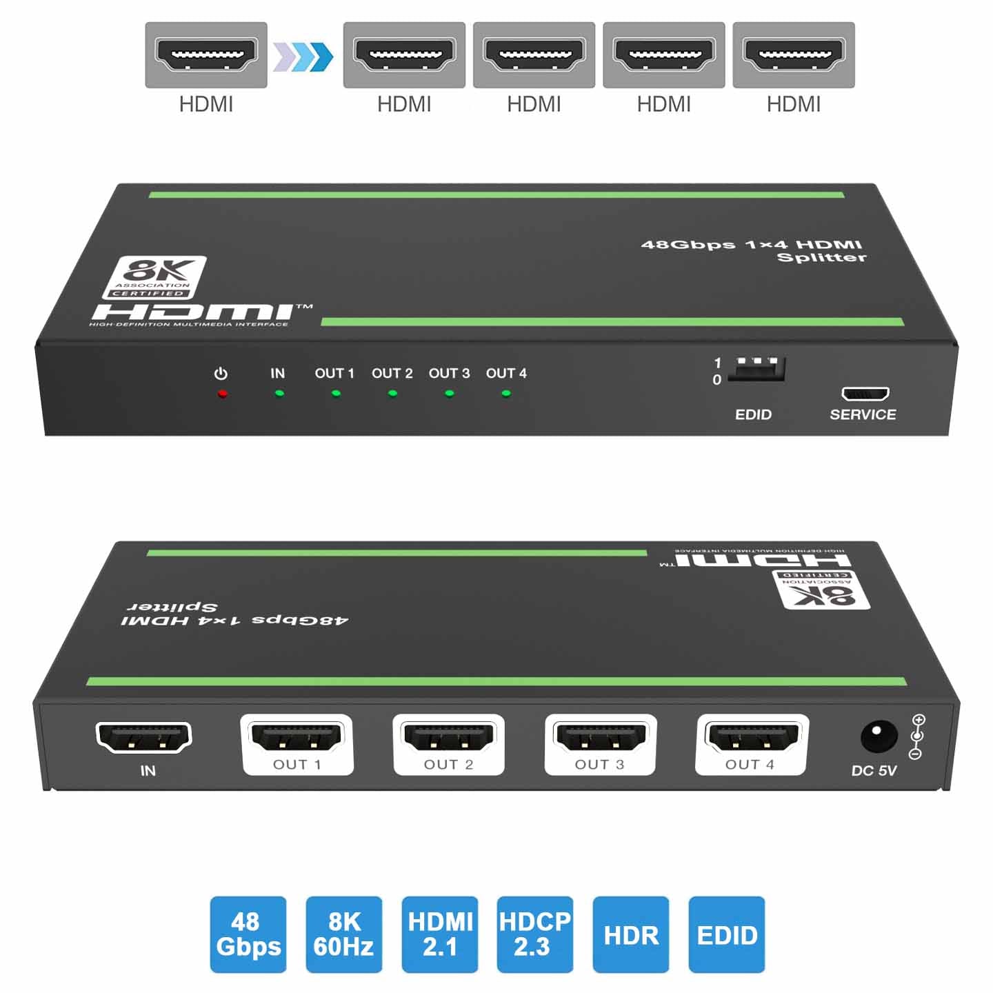 8K@60Hz HDMI Splitter 1 in 4 out EDID management-BUNGPUNG
