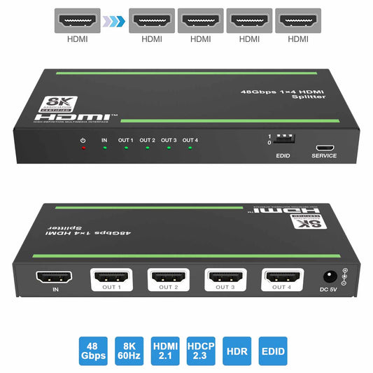 8K@60Hz HDMI Splitter 1 in 4 out EDID management-BUNGPUNG