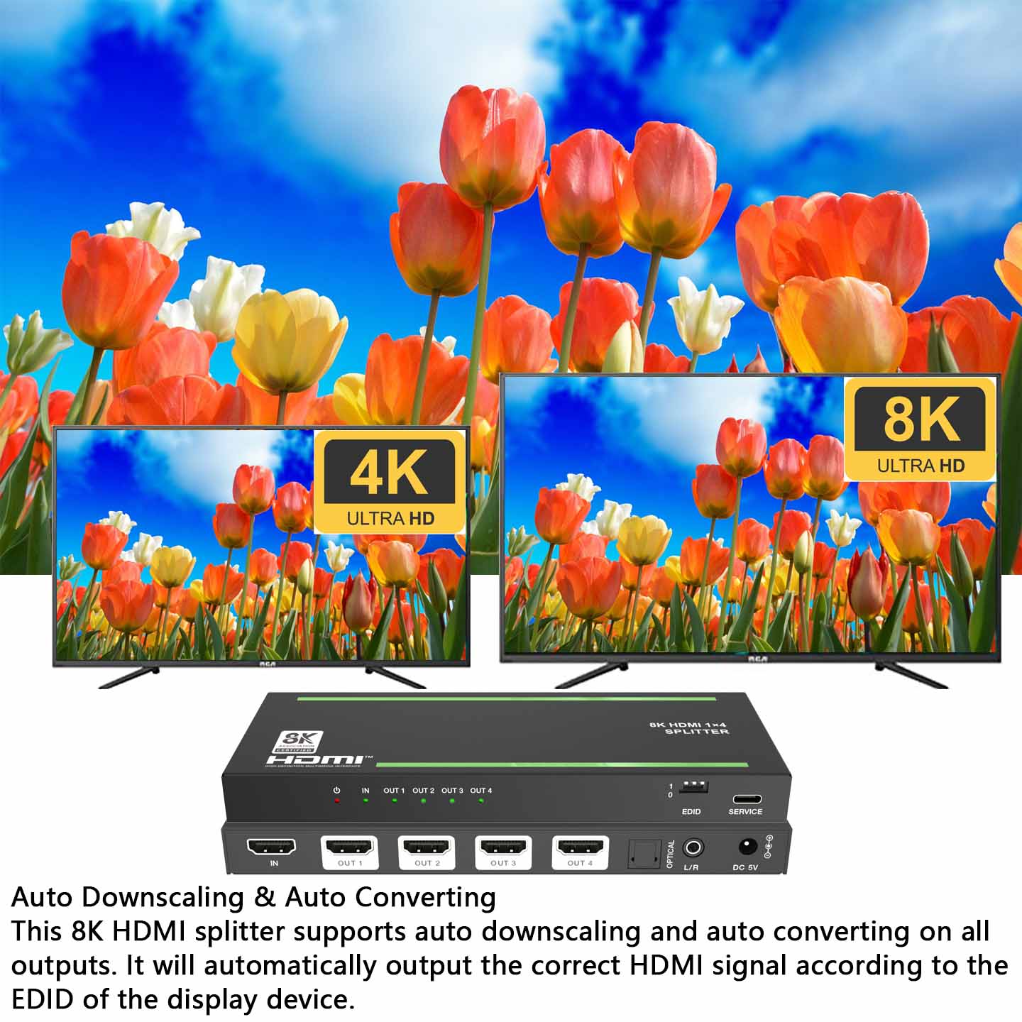 8K@60hz HDMI Splitter 1 in 4 out Audio Extractor EDID Management-BUNGPUNG