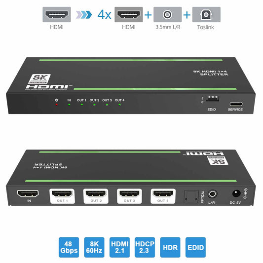 8K@60hz HDMI Splitter 1 in 4 out Audio Extractor EDID Management-BUNGPUNG