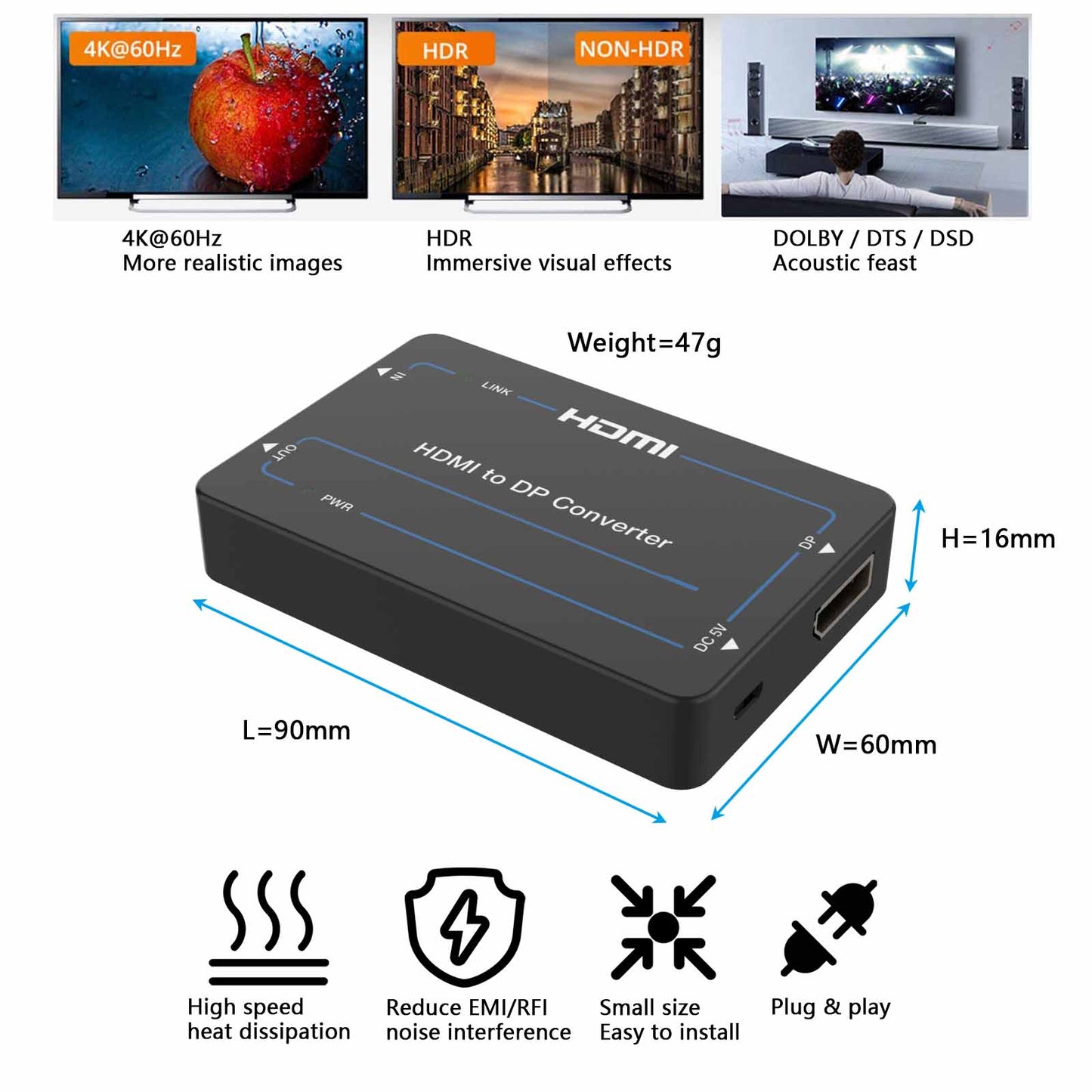 4K HDMI to DP Adapter Converter feature