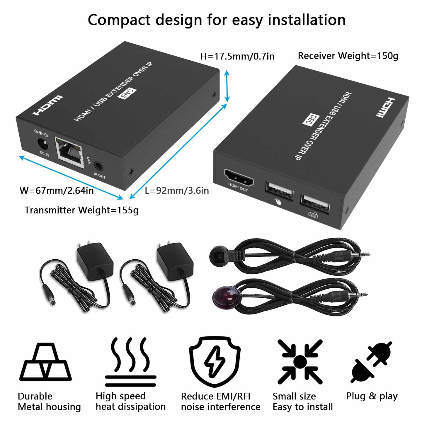 HDMI KVM Extender over IP Ethernet Cat5e/6 Cable 1080P 60Hz 150m size