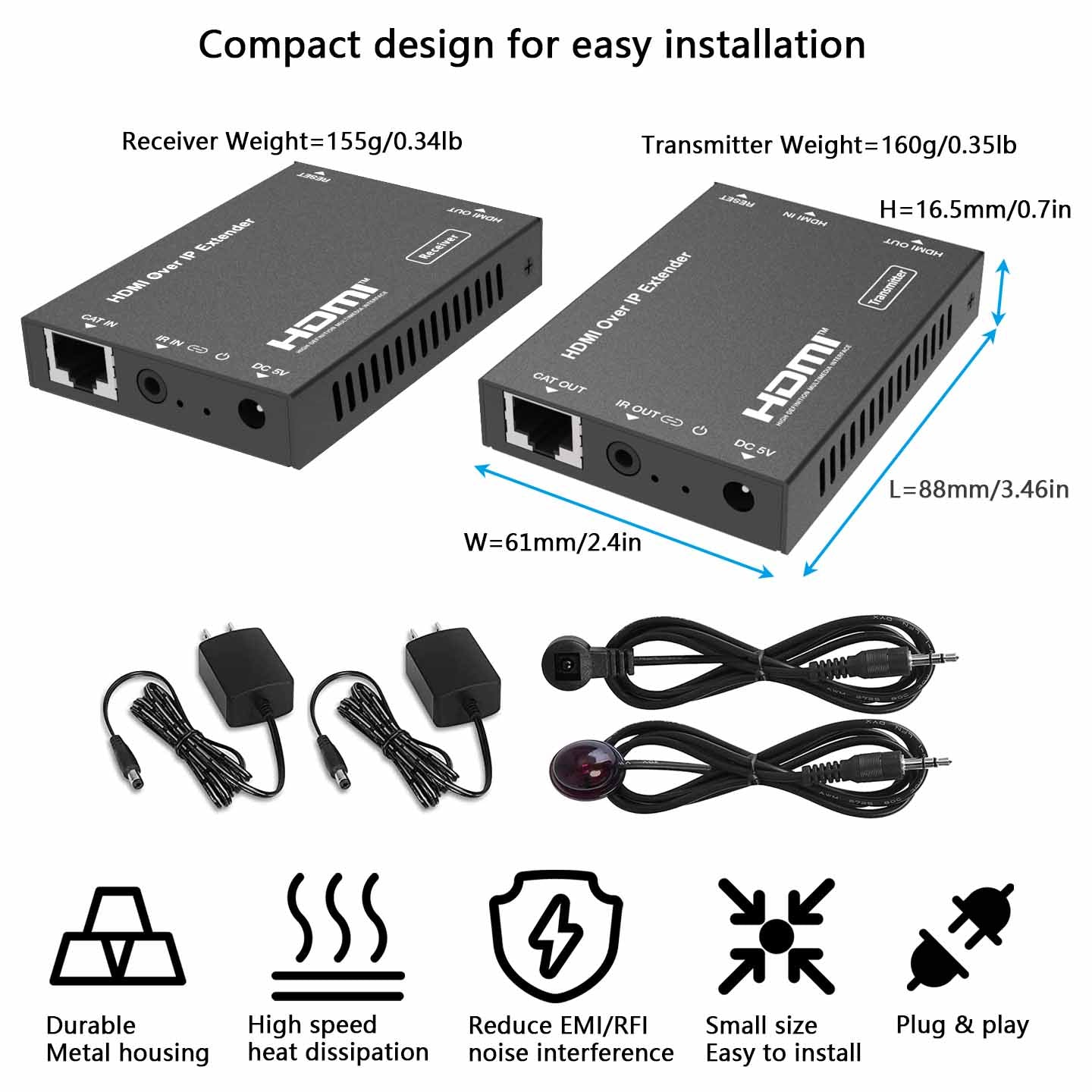 HDMI Extender over IP Ethernet CAT5e/6 Cable 1080P 60Hz 150m size