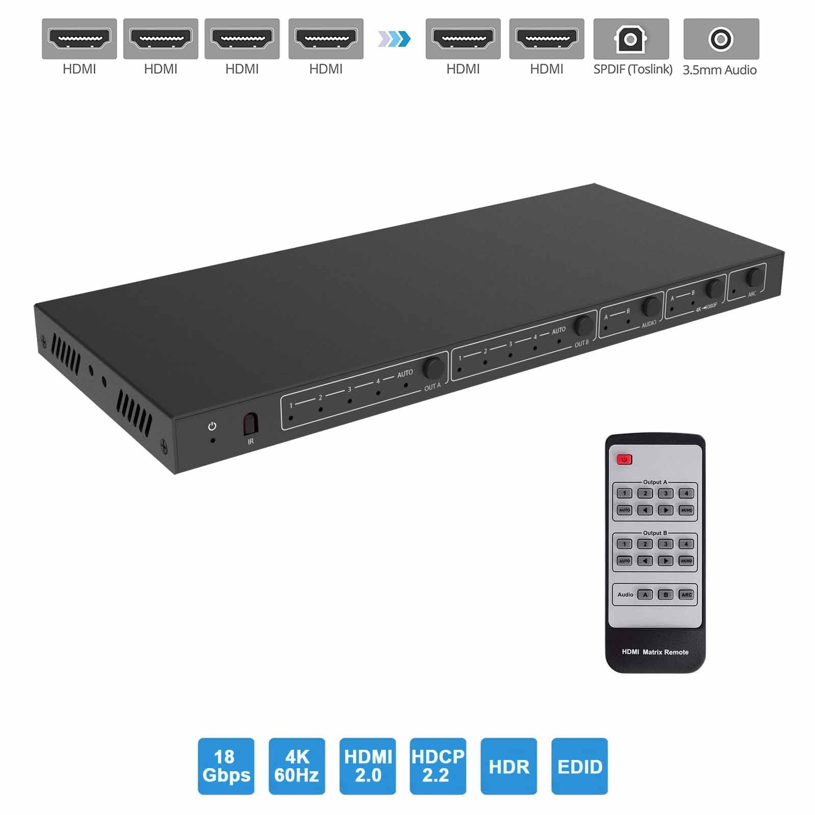 HDMI Matrix Switch 4x2 4K 60Hz Audio Extractor main