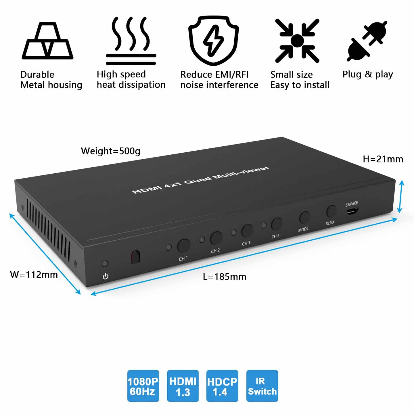 HDMI Multiviewer 4x1 1080P 60Hz size