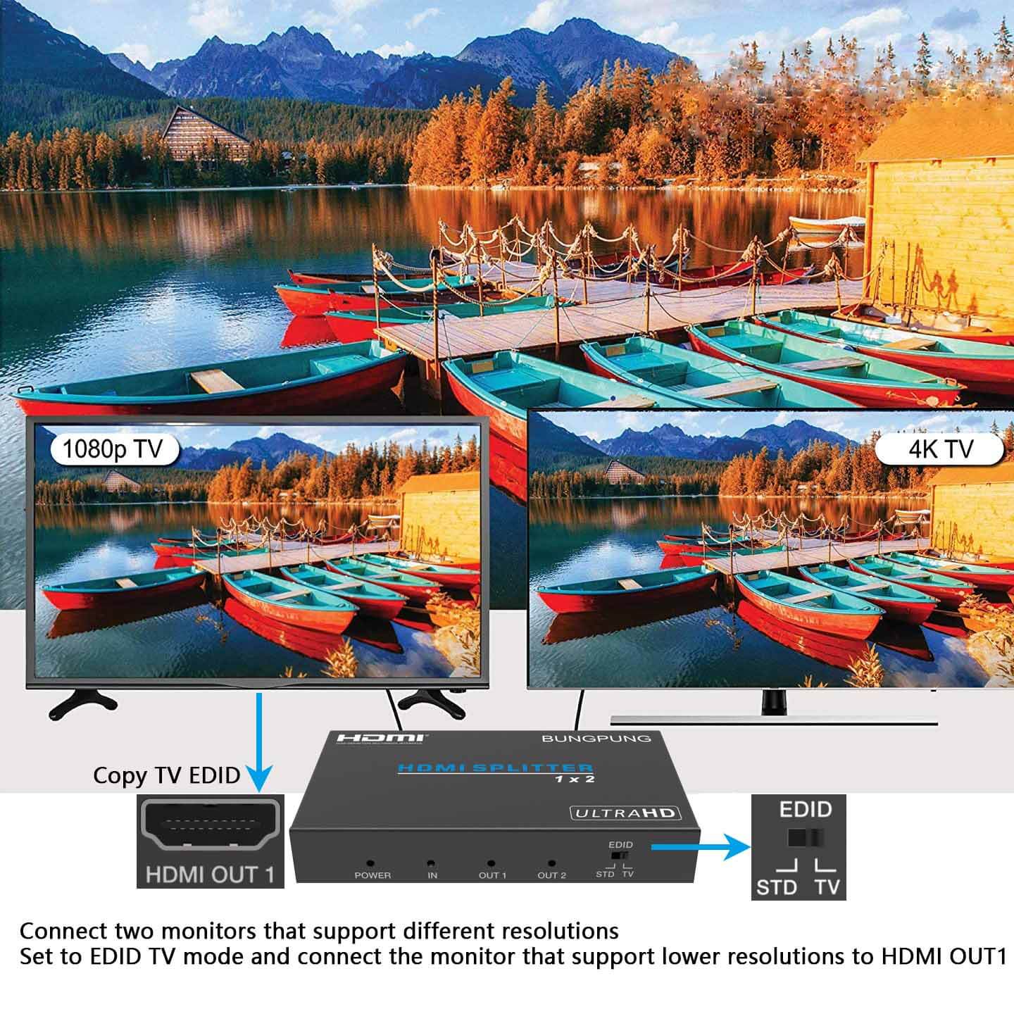 HDMI Splitter 1 in 2 out 4K 60Hz EDID