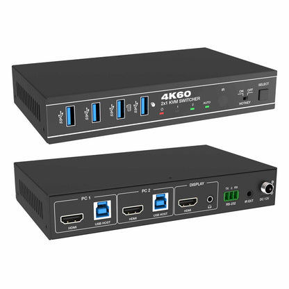 4K@60Hz 2x1 HDMI KVM Switch Audio Extractor IR RS232 Control-BUNGPUNG