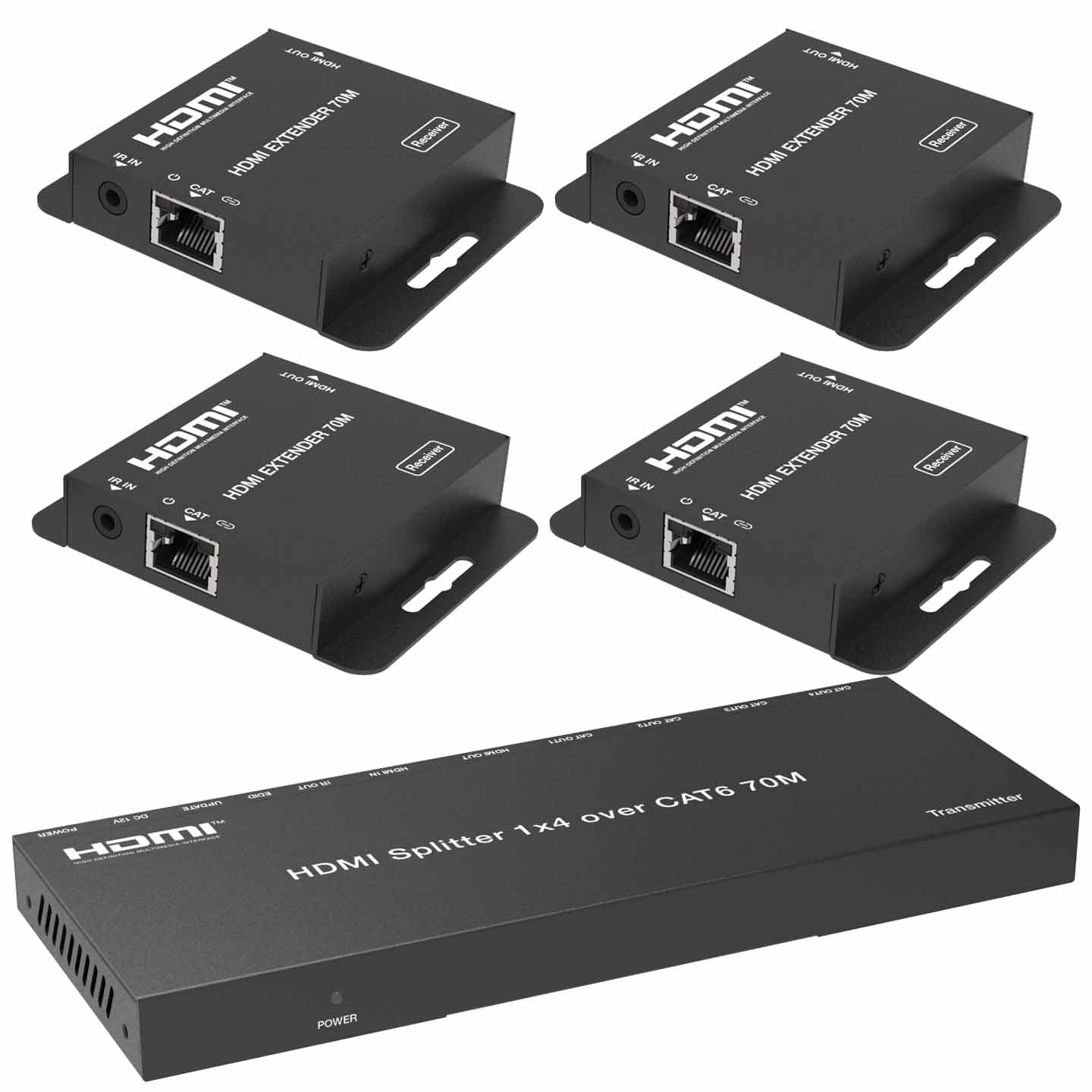 1x4 HDMI Splitter Extender over Cat6/7 Cable 70m 1080P 60Hz-BUNGPUNG