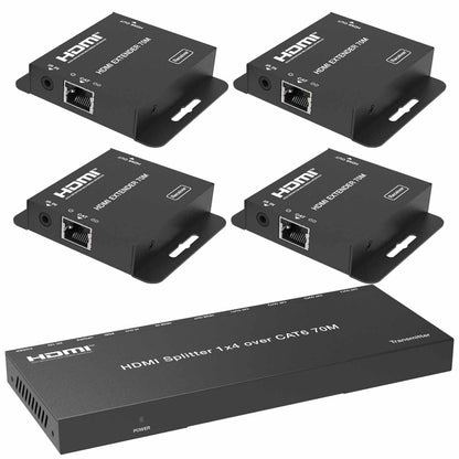 1x4 HDMI Extender Splitter 1080p Over Cat5e/Cat6 Ethernet Cable with  Loopout - Up to 50m/165ft 