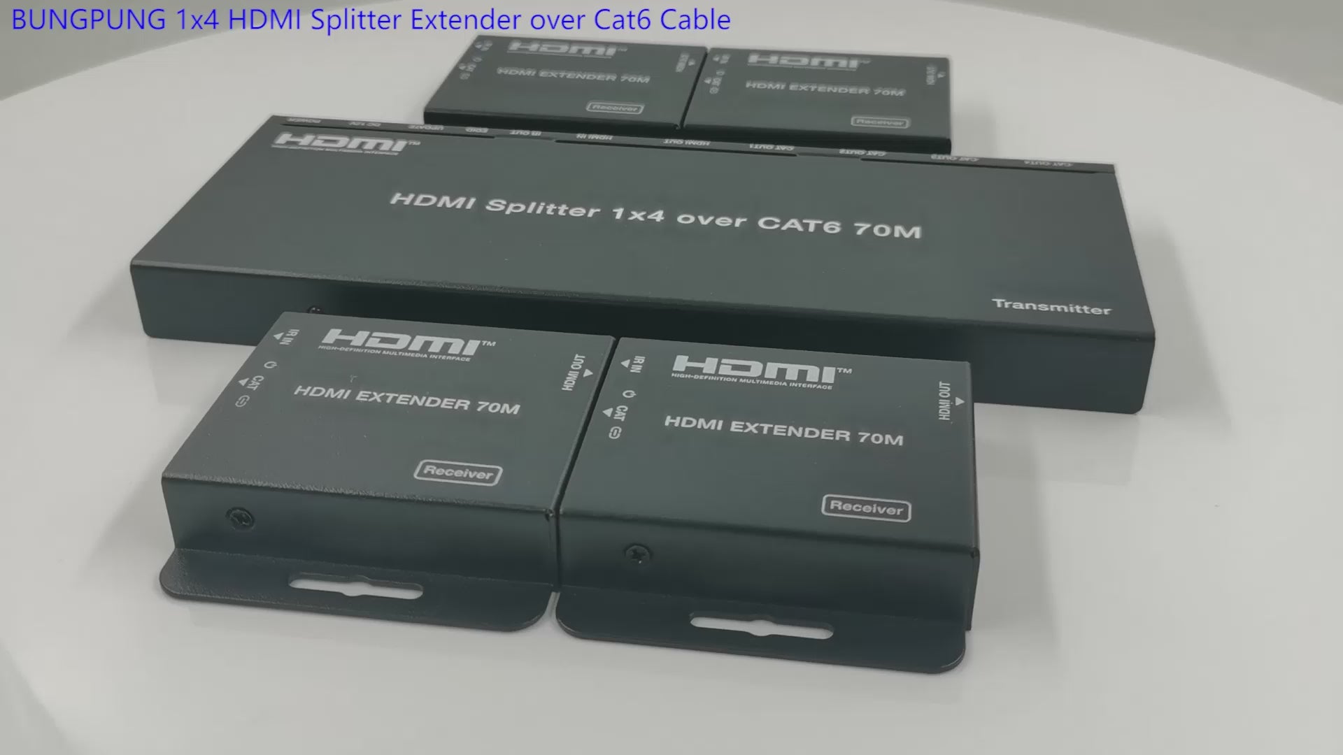 HDMI Extender Splitter 1x4, 1080P@60Hz, Extending 165ft (50m) Length  Transmission Over CAT5e/CAT6/CAT7 Cable, 4 Channel Transmission Only 1  Power